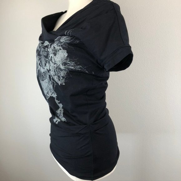 Plein Sud Jeanius Black Graphic Asymmetrical Tee